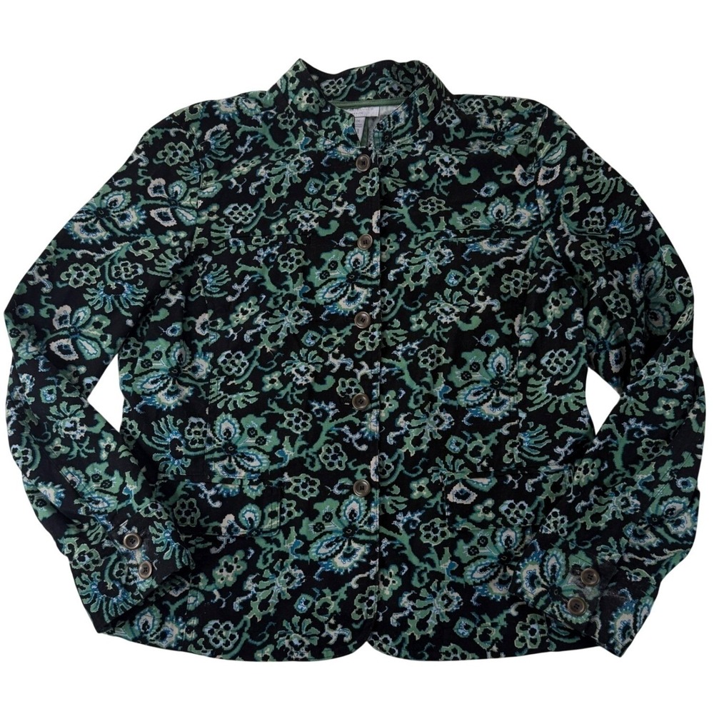 Charter Club Women's Petite Medium Floral Button Jacket Mandarin Career Layer